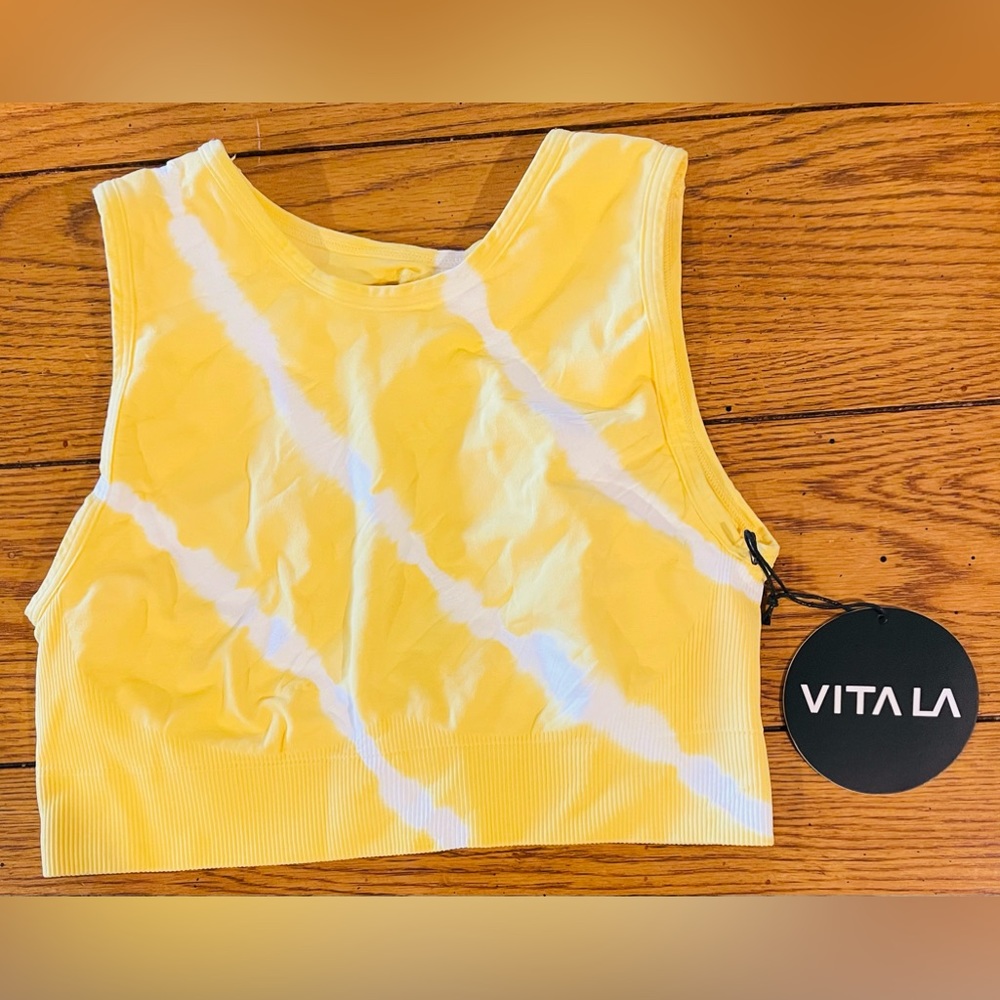 NWT VITA LA Marley Sports Bra, yellow/white, size M/L